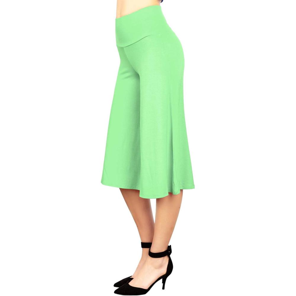 imageMade By Johnny Womens High Elastic Waistband Wide Leg Palazzo Culotte Gaucho Capri Pants S5XLWb876mint