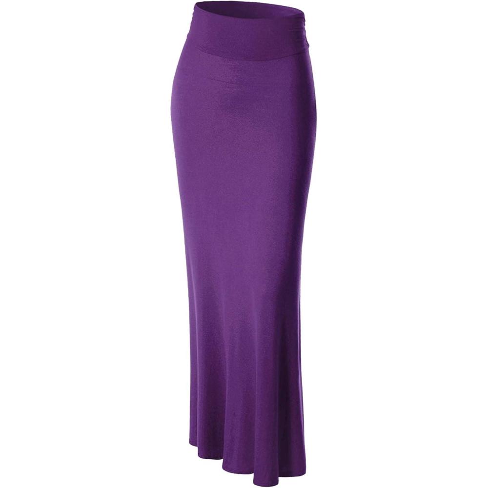 imageMade By Johnny Womens Solid Basic Lightweight Floor Length Flare Long Maxi Lounge Skirt S3XLWb296barney