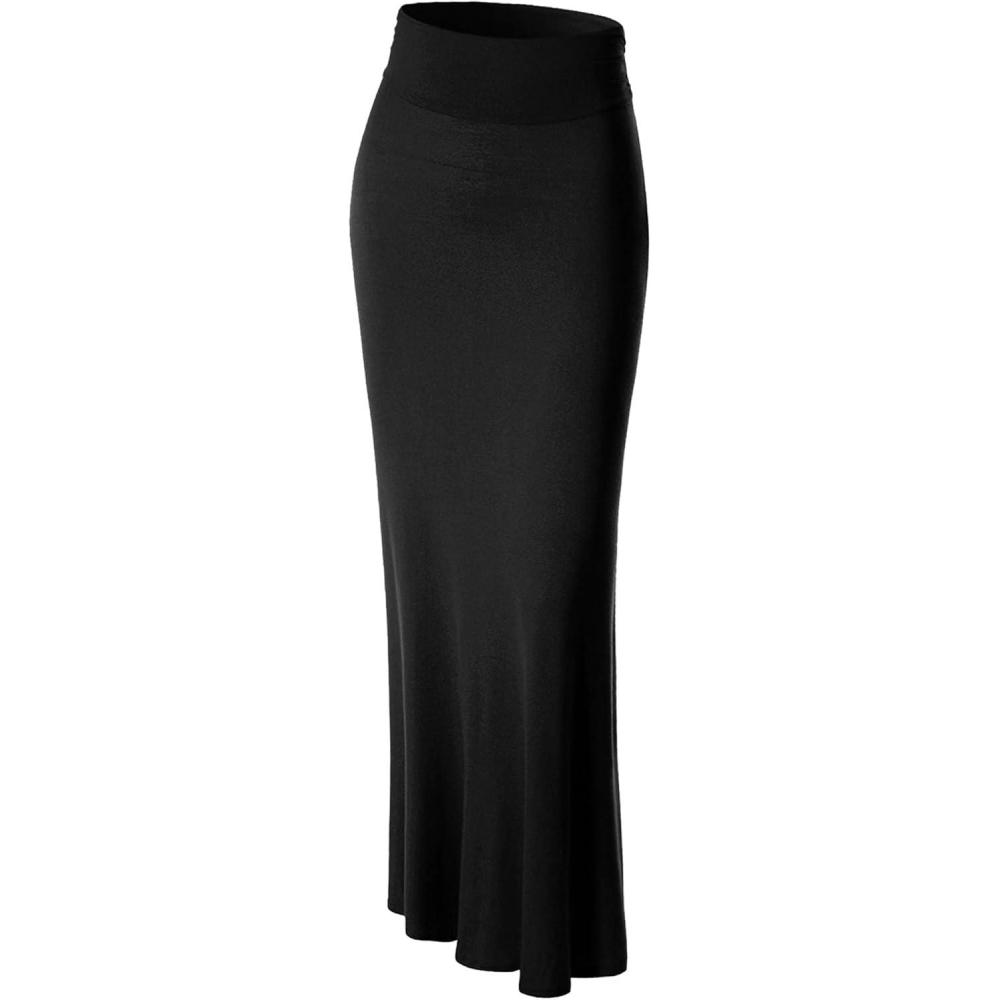 imageMade By Johnny Womens Solid Basic Lightweight Floor Length Flare Long Maxi Lounge Skirt S3XLWb296black