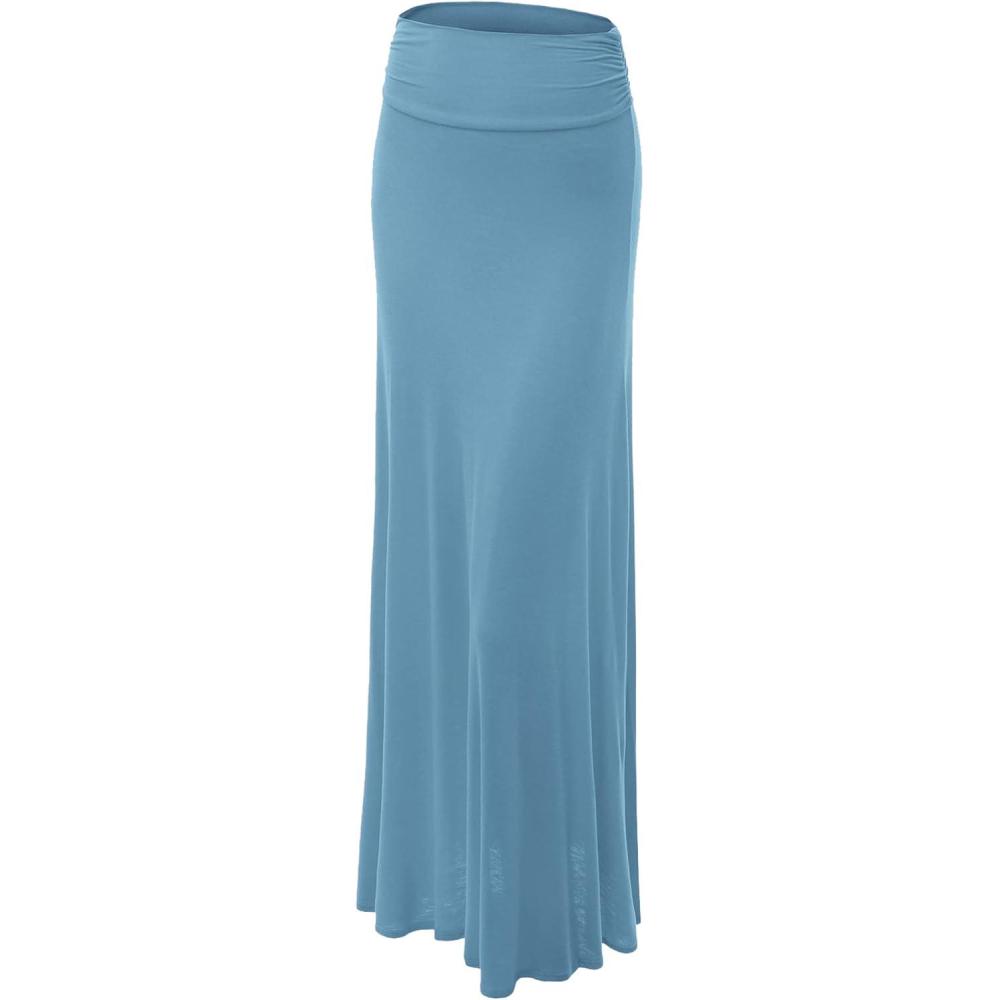 imageMade By Johnny Womens Solid Basic Lightweight Floor Length Flare Long Maxi Lounge Skirt S3XLWb296denim