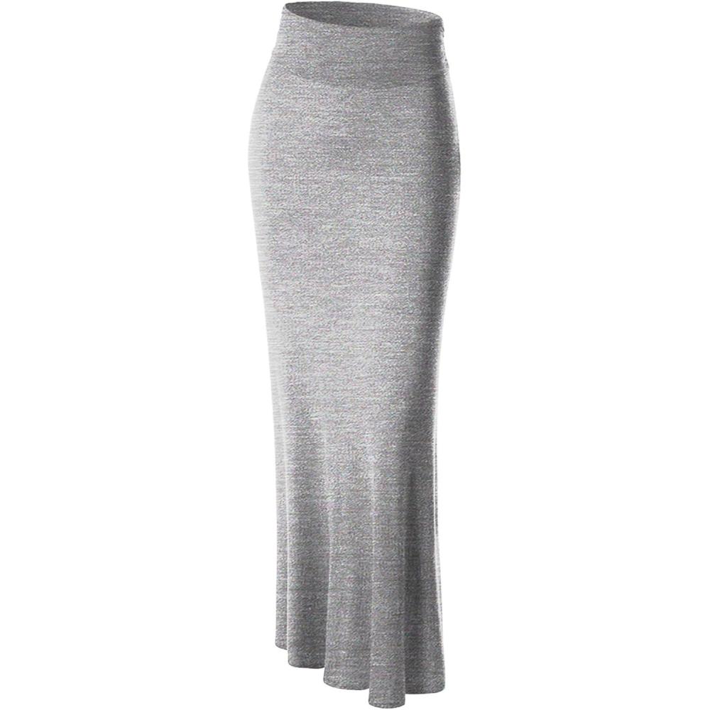 imageMade By Johnny Womens Solid Basic Lightweight Floor Length Flare Long Maxi Lounge Skirt S3XLWb296heathergrey