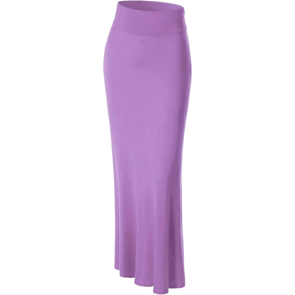 imageMade By Johnny Womens Solid Basic Lightweight Floor Length Flare Long Maxi Lounge Skirt S3XLWb296lilac