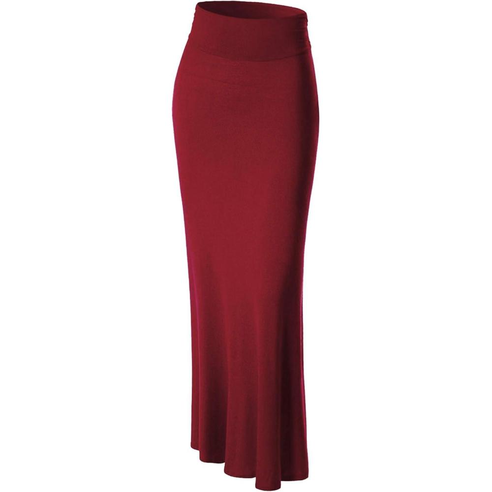 imageMade By Johnny Womens Solid Basic Lightweight Floor Length Flare Long Maxi Lounge Skirt S3XLWb296merlot