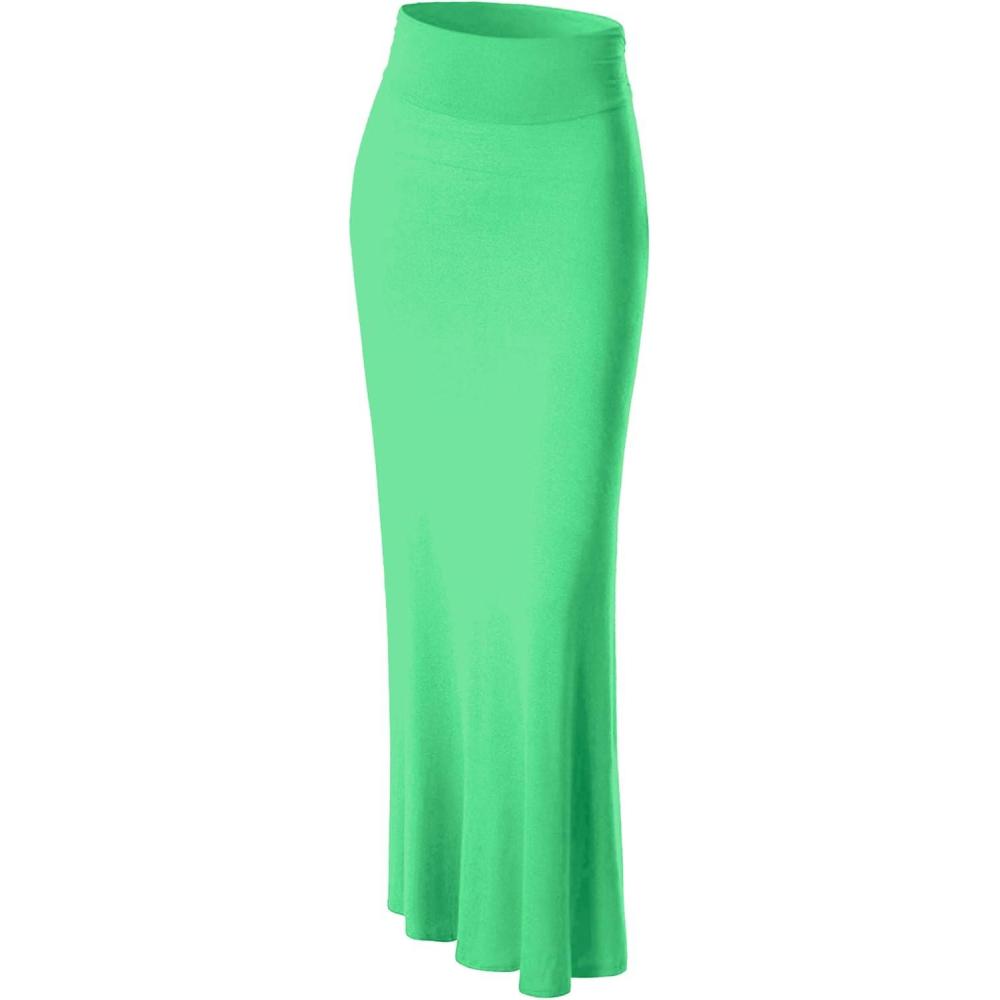 imageMade By Johnny Womens Solid Basic Lightweight Floor Length Flare Long Maxi Lounge Skirt S3XLWb296mint