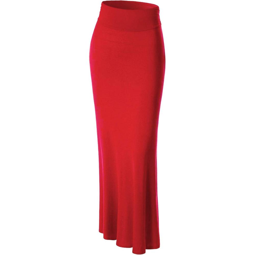 imageMade By Johnny Womens Solid Basic Lightweight Floor Length Flare Long Maxi Lounge Skirt S3XLWb296red