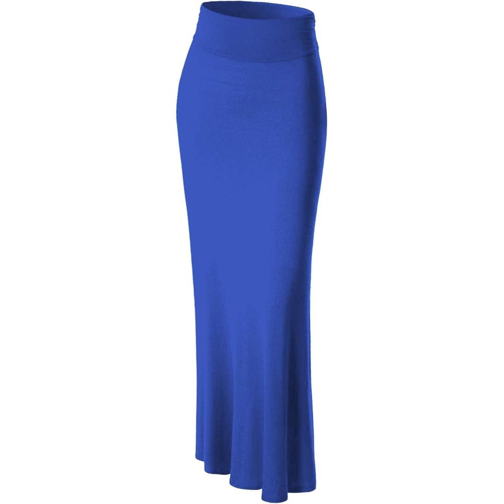 imageMade By Johnny Womens Solid Basic Lightweight Floor Length Flare Long Maxi Lounge Skirt S3XLWb296royalbrite