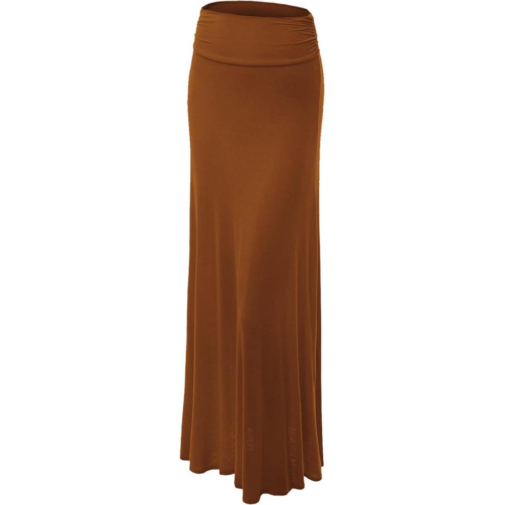 imageMade By Johnny Womens Solid Basic Lightweight Floor Length Flare Long Maxi Lounge Skirt S3XLWb296rust