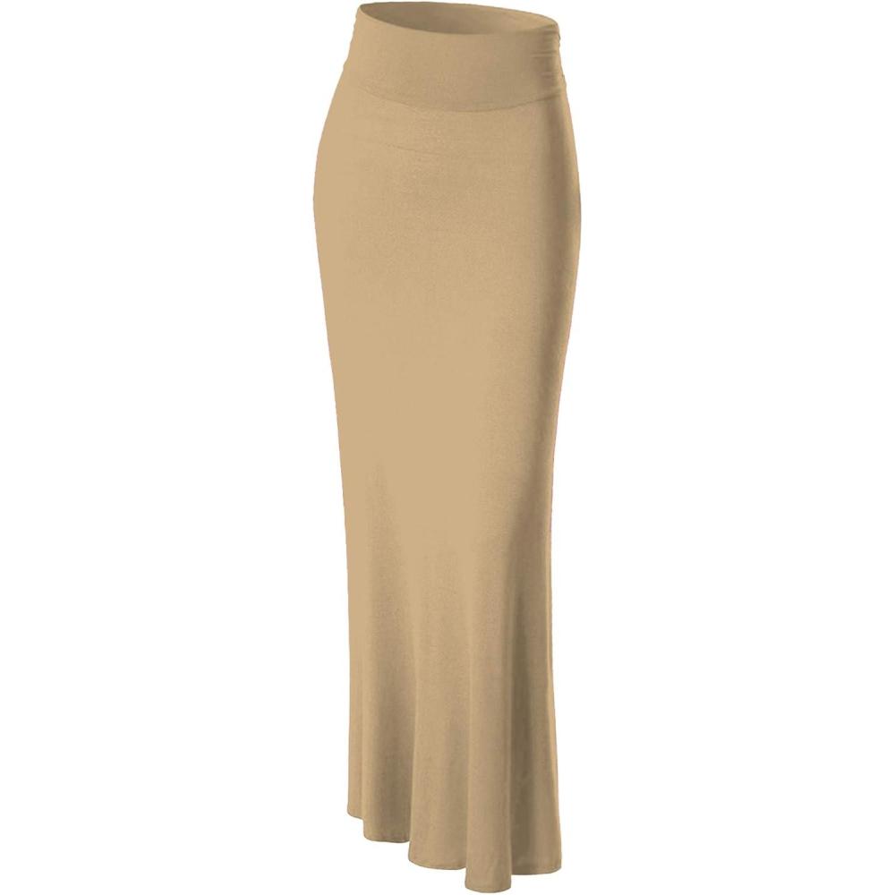 imageMade By Johnny Womens Solid Basic Lightweight Floor Length Flare Long Maxi Lounge Skirt S3XLWb296taupe