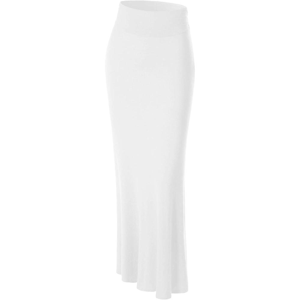 imageMade By Johnny Womens Solid Basic Lightweight Floor Length Flare Long Maxi Lounge Skirt S3XLWb296white