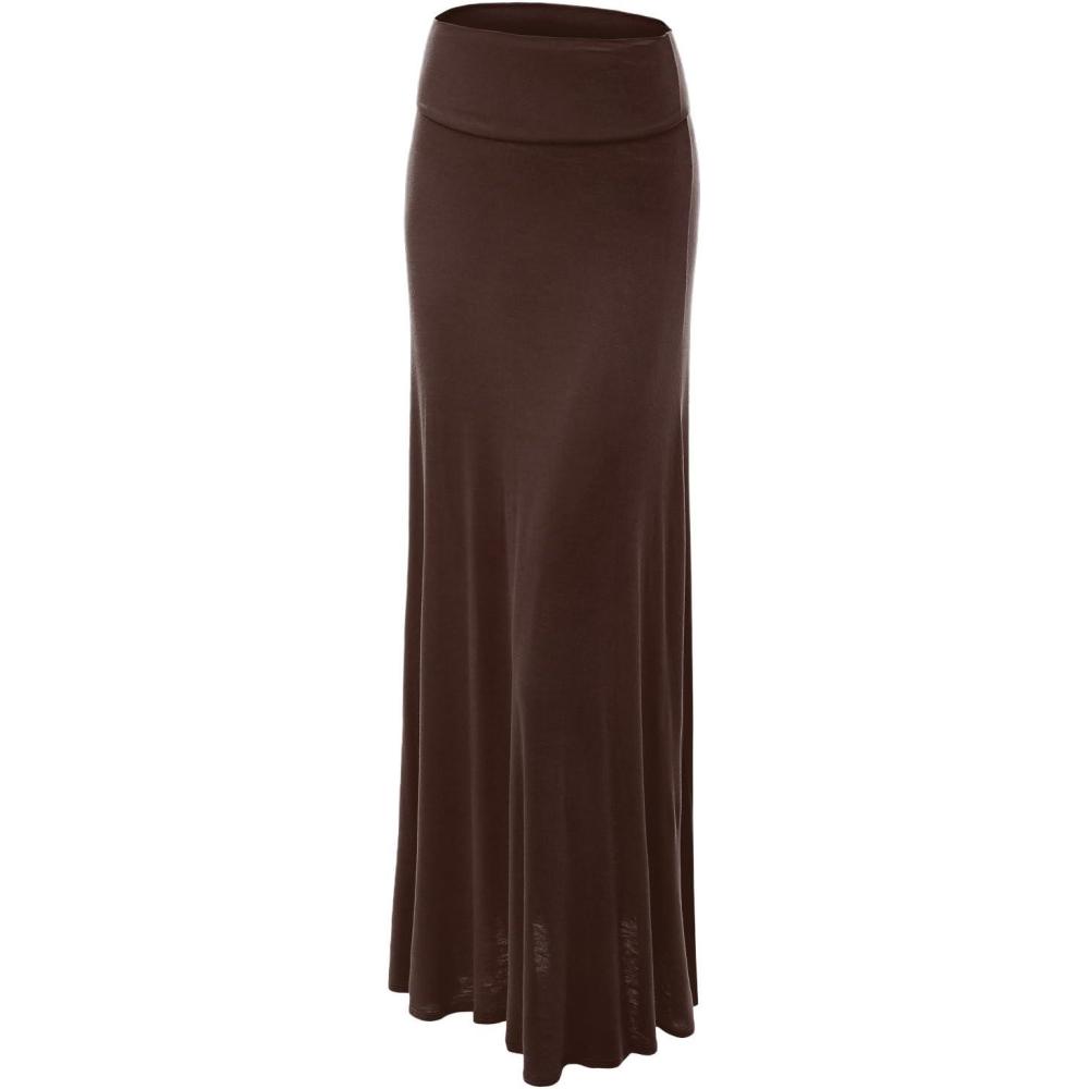 imageMade By Johnny Womens Solid Basic Lightweight Floor Length Flare Long Maxi Lounge Skirt S3XLWb670brown