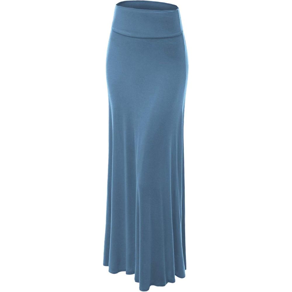 imageMade By Johnny Womens Solid Basic Lightweight Floor Length Flare Long Maxi Lounge Skirt S3XLWb670denim