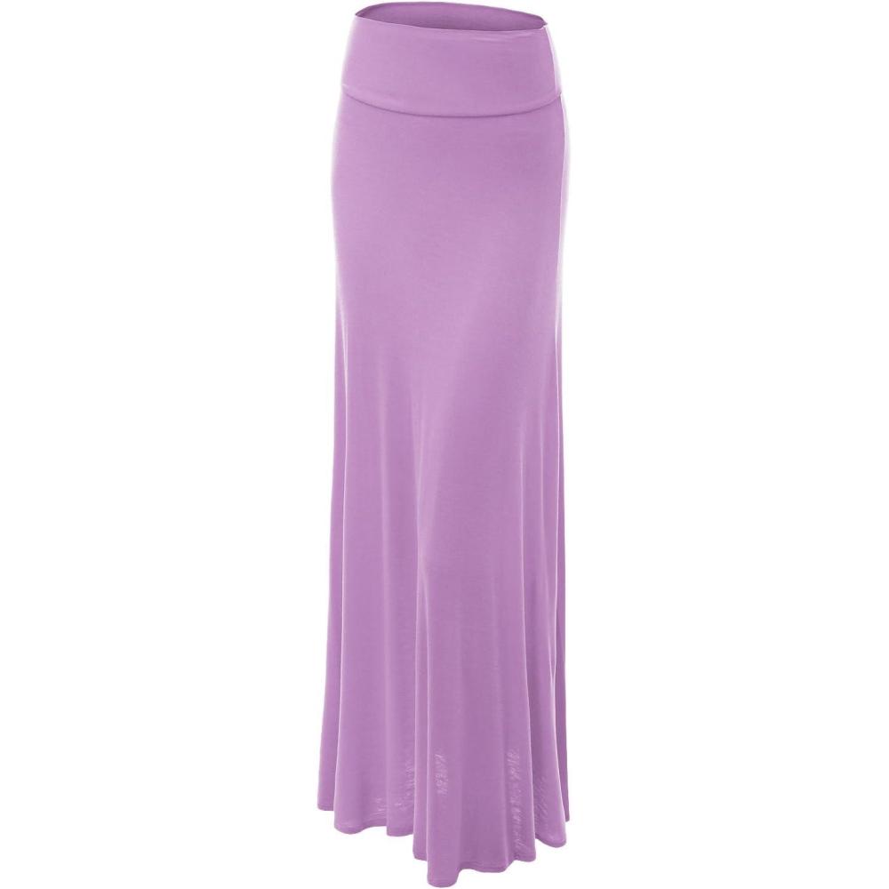 imageMade By Johnny Womens Solid Basic Lightweight Floor Length Flare Long Maxi Lounge Skirt S3XLWb670lilac