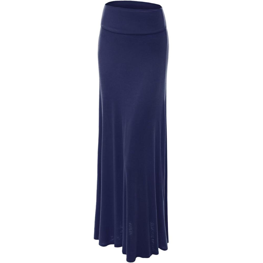 imageMade By Johnny Womens Solid Basic Lightweight Floor Length Flare Long Maxi Lounge Skirt S3XLWb670navy