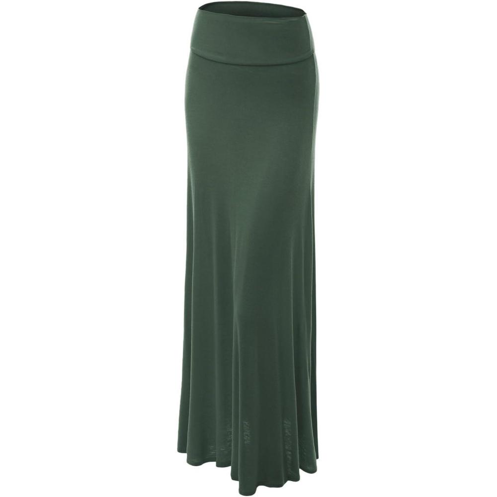 imageMade By Johnny Womens Solid Basic Lightweight Floor Length Flare Long Maxi Lounge Skirt S3XLWb670olive