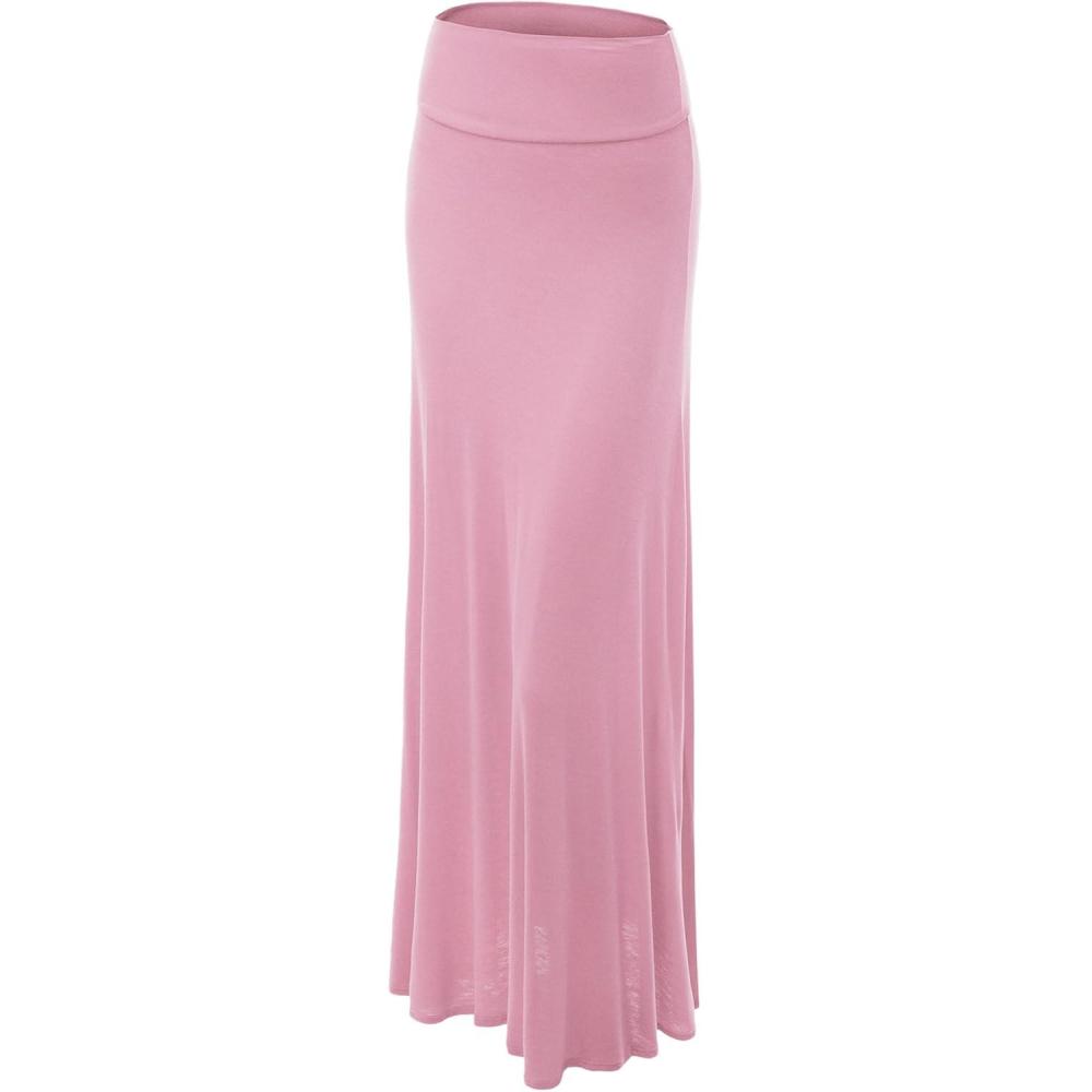 imageMade By Johnny Womens Solid Basic Lightweight Floor Length Flare Long Maxi Lounge Skirt S3XLWb670pink