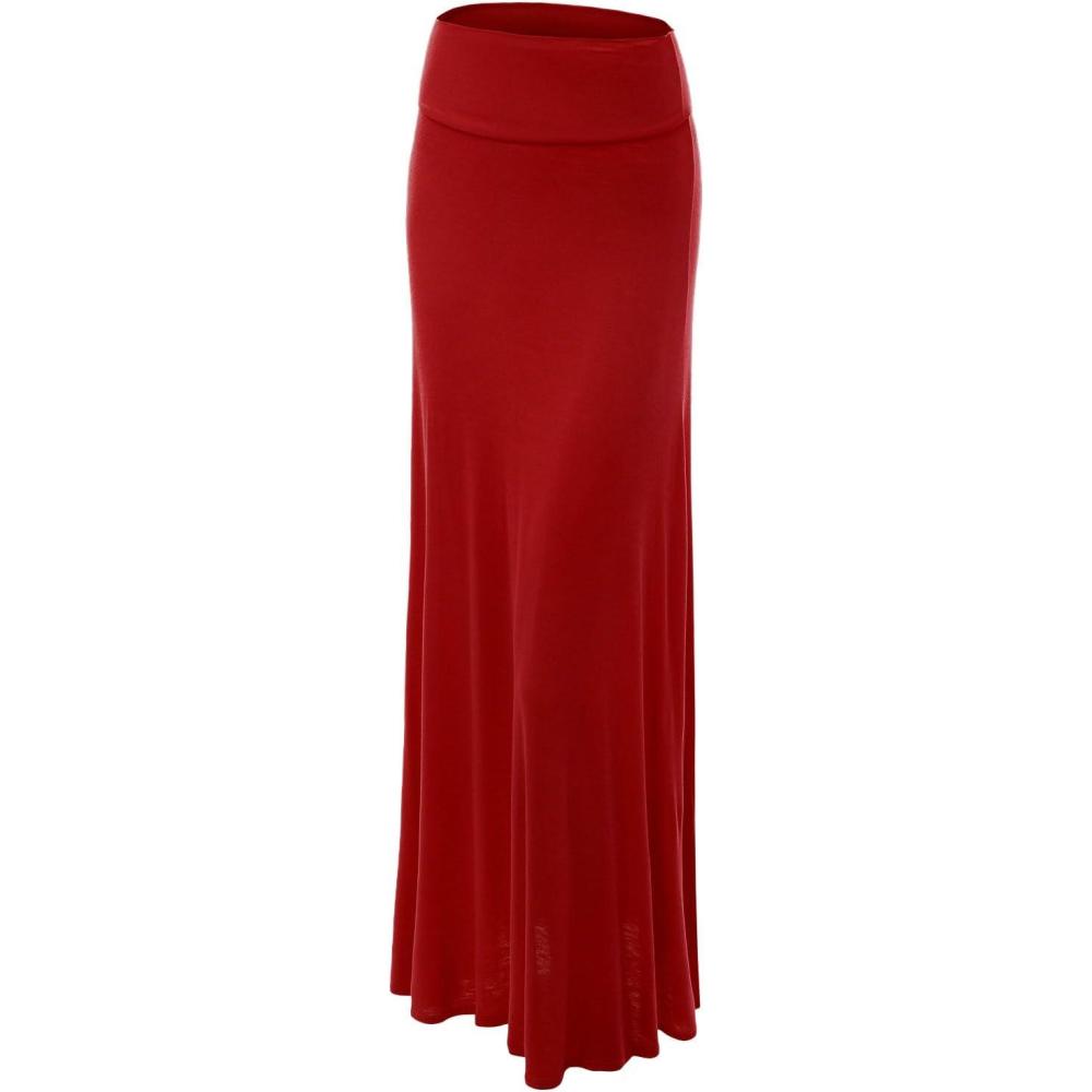 imageMade By Johnny Womens Solid Basic Lightweight Floor Length Flare Long Maxi Lounge Skirt S3XLWb670red