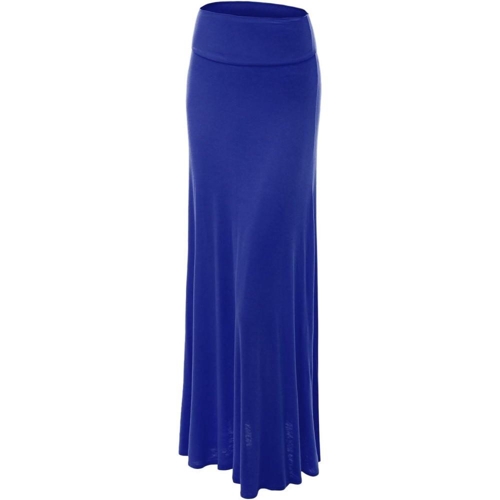 imageMade By Johnny Womens Solid Basic Lightweight Floor Length Flare Long Maxi Lounge Skirt S3XLWb670royalbrite