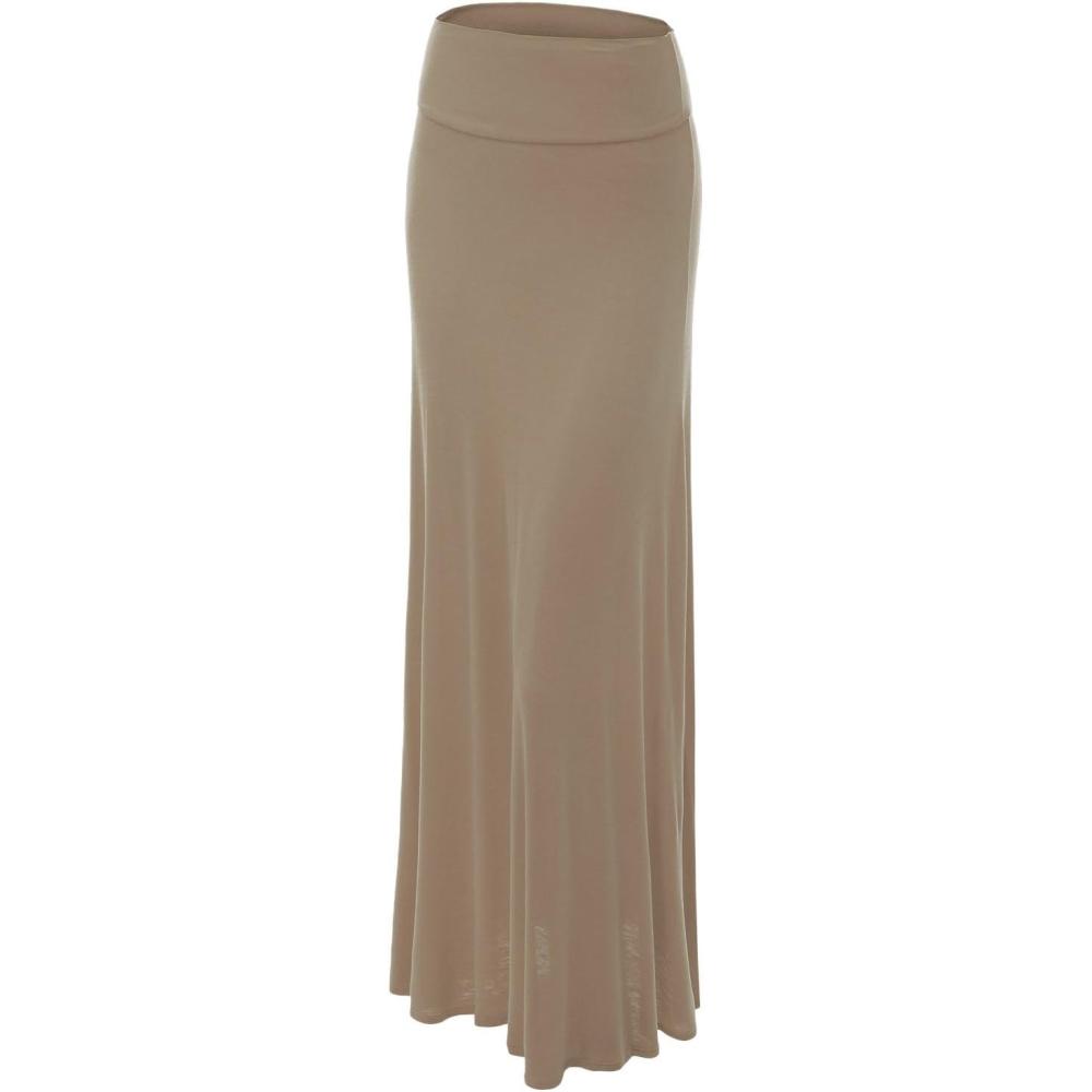 imageMade By Johnny Womens Solid Basic Lightweight Floor Length Flare Long Maxi Lounge Skirt S3XLWb670taupe