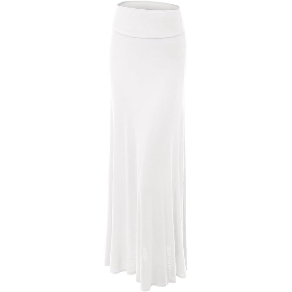 imageMade By Johnny Womens Solid Basic Lightweight Floor Length Flare Long Maxi Lounge Skirt S3XLWb670white
