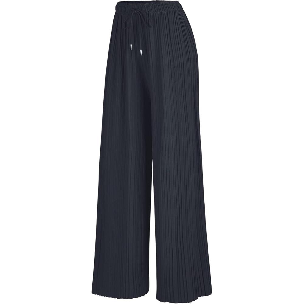 imageMade By Johnny Womens Wide Leg Palazzo Pants High Waist Flowy Fit with Drawstring Waistband for Casual StyleWb1484ashcharcoal