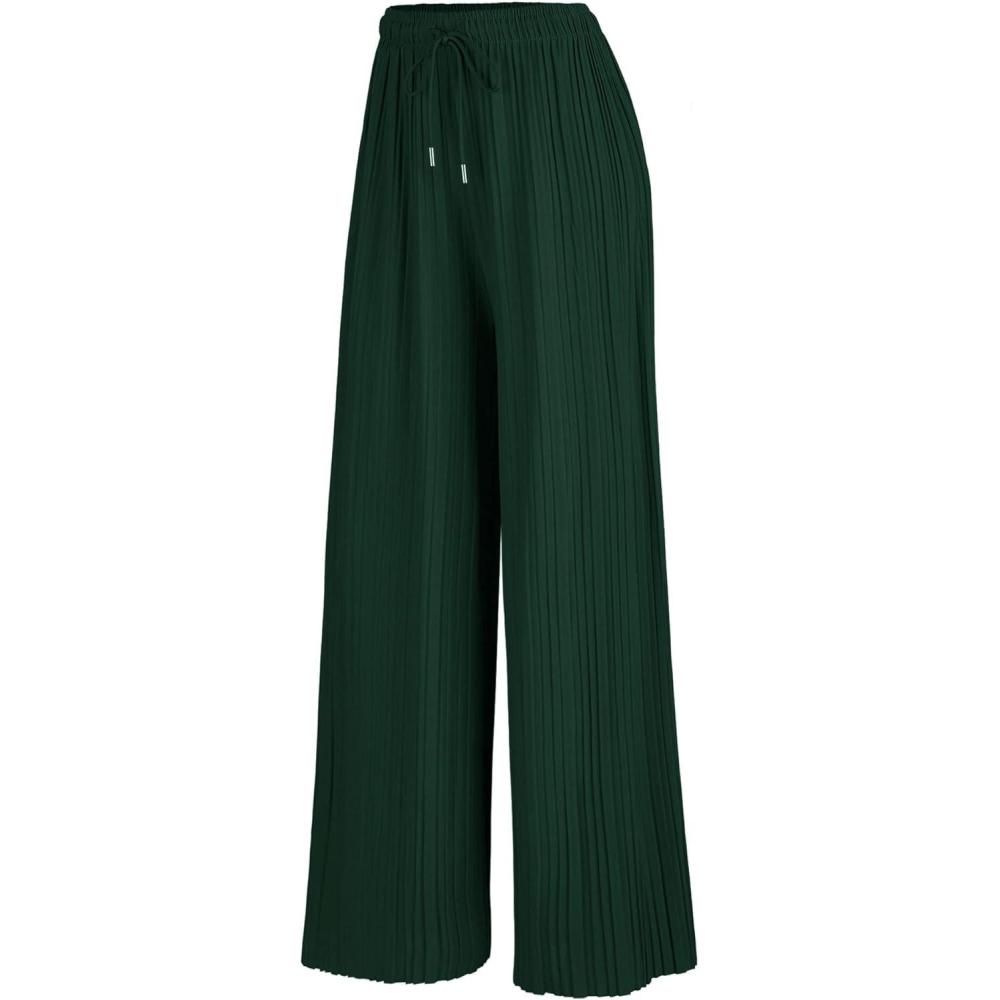 imageMade By Johnny Womens Wide Leg Palazzo Pants High Waist Flowy Fit with Drawstring Waistband for Casual StyleWb1484green