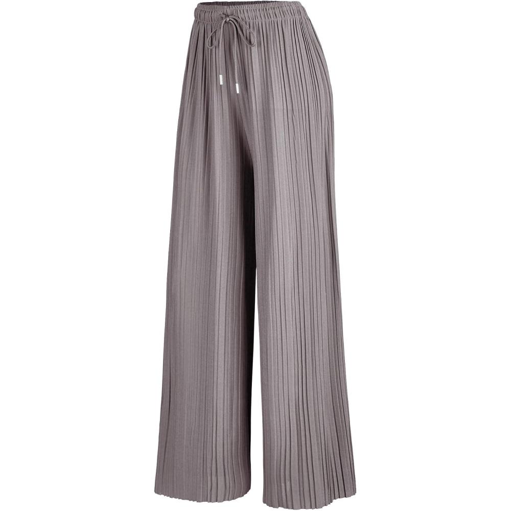 imageMade By Johnny Womens Wide Leg Palazzo Pants High Waist Flowy Fit with Drawstring Waistband for Casual StyleWb1484grey