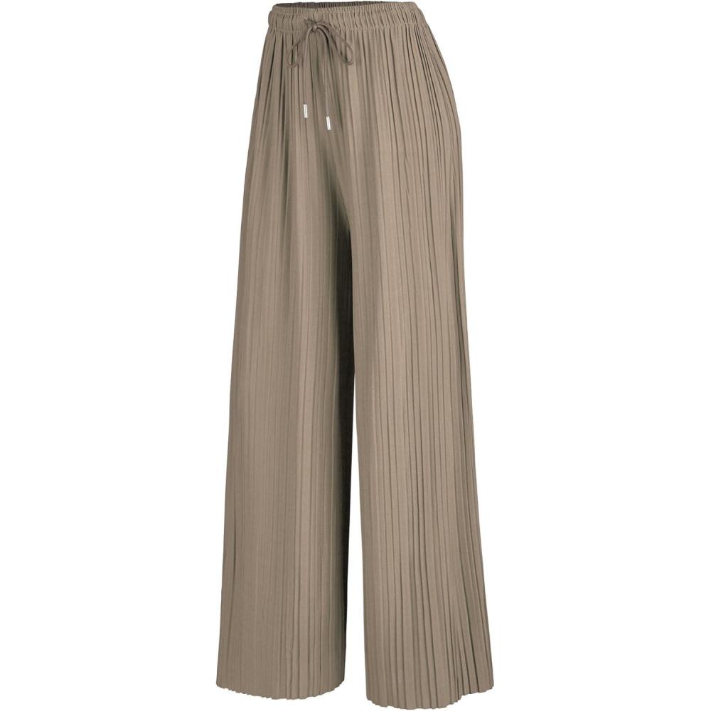 imageMade By Johnny Womens Wide Leg Palazzo Pants High Waist Flowy Fit with Drawstring Waistband for Casual StyleWb1484khaki