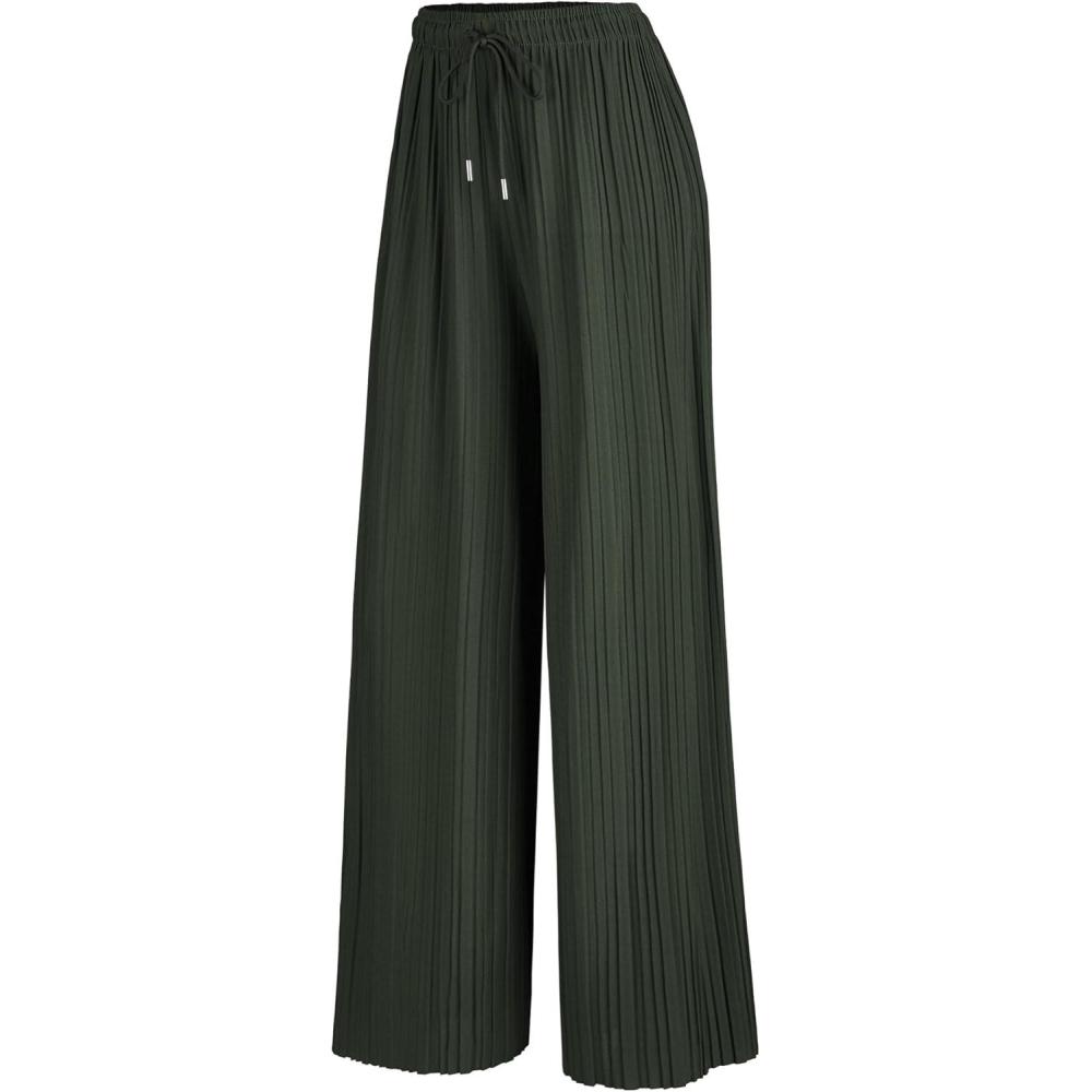 imageMade By Johnny Womens Wide Leg Palazzo Pants High Waist Flowy Fit with Drawstring Waistband for Casual StyleWb1484olive