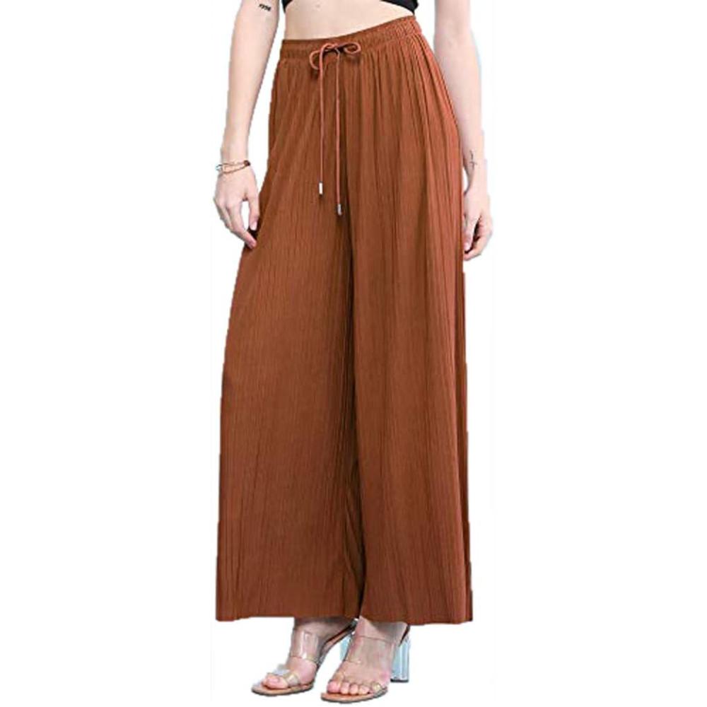 imageMade By Johnny Womens Wide Leg Palazzo Pants High Waist Flowy Fit with Drawstring Waistband for Casual StyleWb1484rust