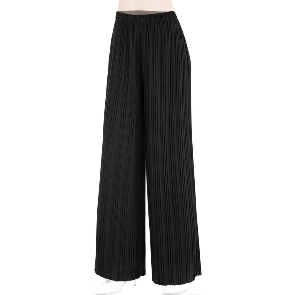 imageMade By Johnny Womens Wide Leg Palazzo Pants High Waist Flowy Fit with Drawstring Waistband for Casual StyleWb1794black