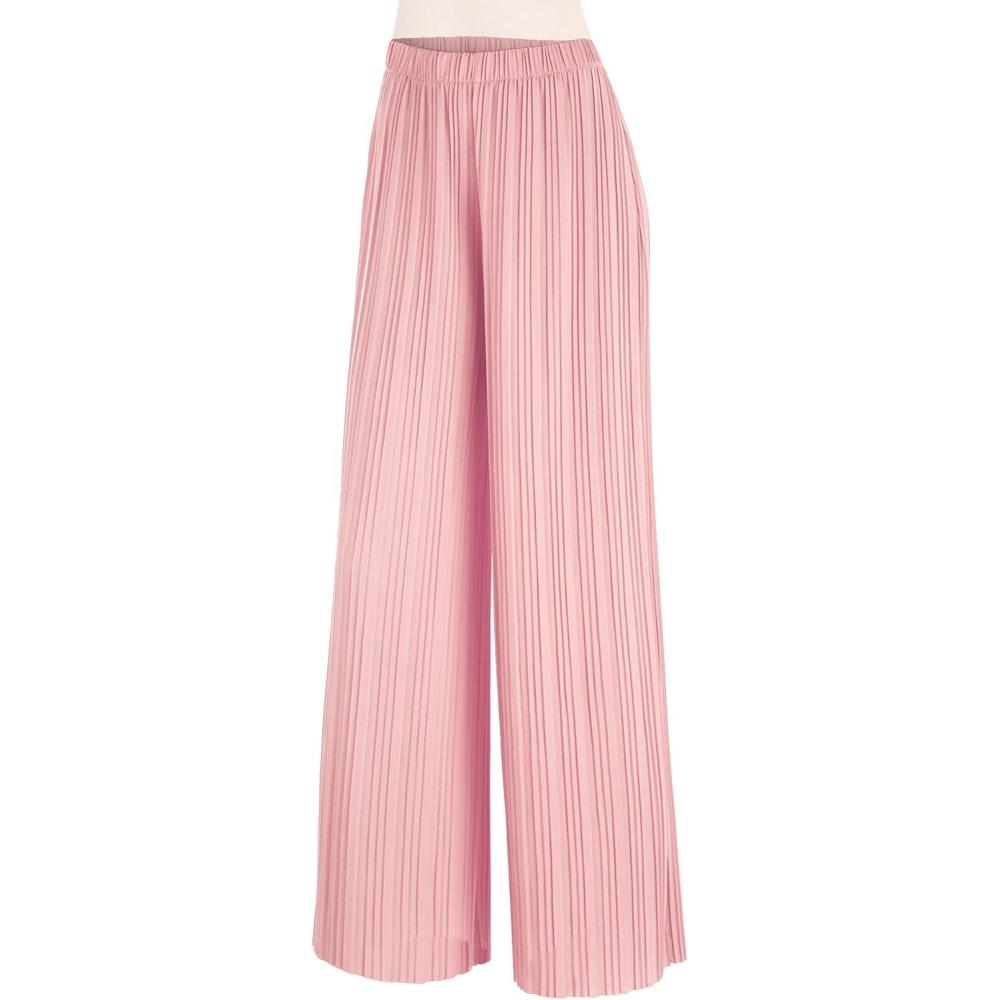 imageMade By Johnny Womens Wide Leg Palazzo Pants High Waist Flowy Fit with Drawstring Waistband for Casual StyleWb1794pink