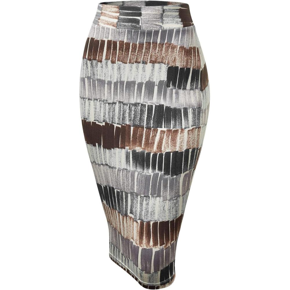 imageMade by Johnny Womens Premium Scuba Stretch High Waist Pencil Skirt Below Knee for Office WearWb1304blackbrown