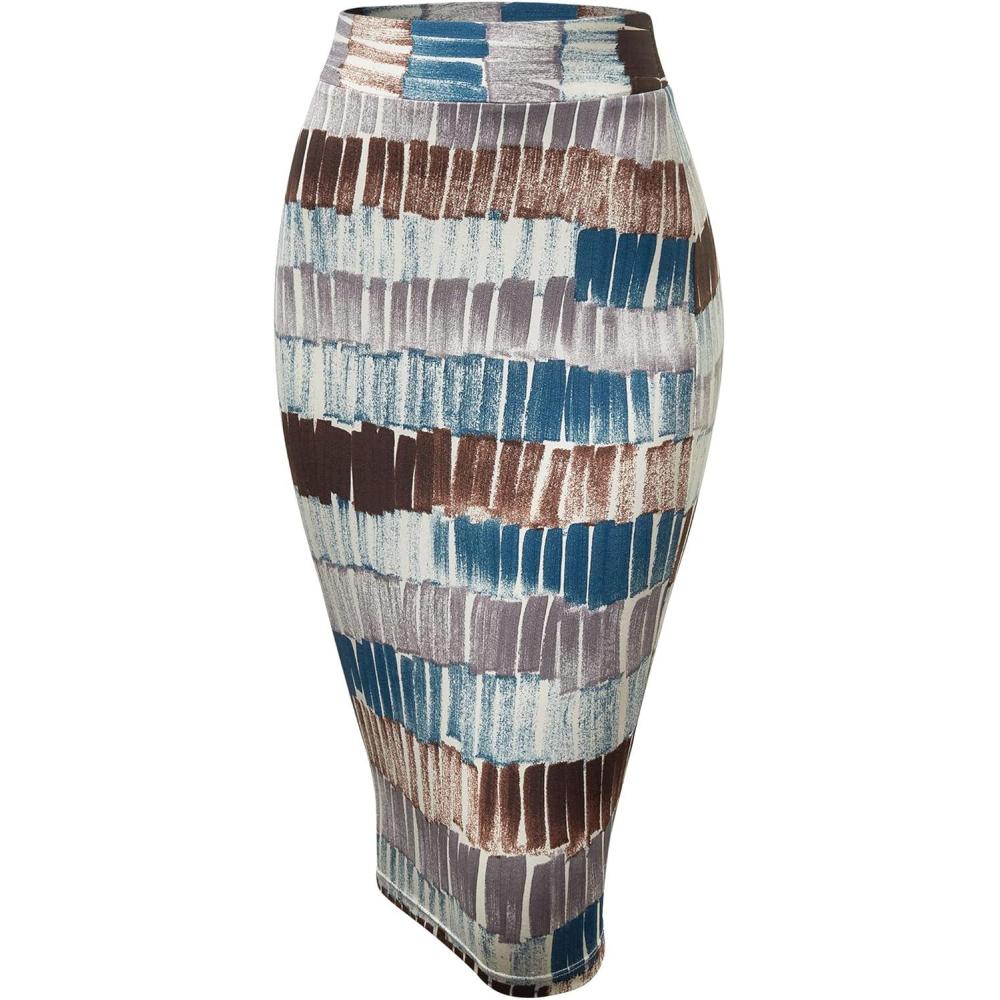 imageMade by Johnny Womens Premium Scuba Stretch High Waist Pencil Skirt Below Knee for Office WearWb1304tealbrown
