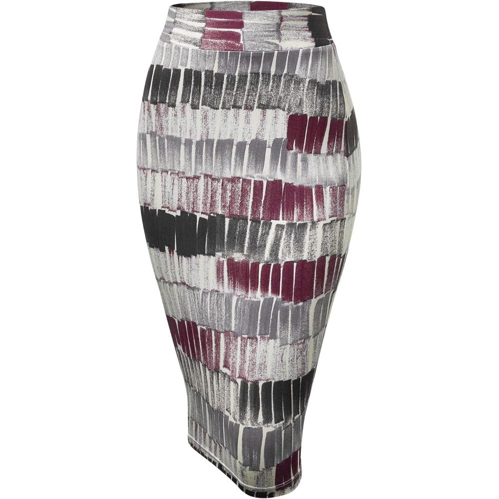 imageMade by Johnny Womens Premium Scuba Stretch High Waist Pencil Skirt Below Knee for Office WearWb1304wineblack
