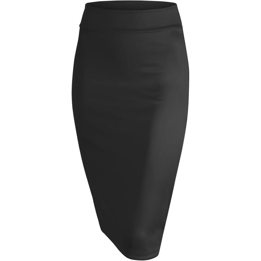 imageMade by Johnny Womens Premium Scuba Stretch High Waist Pencil Skirt Below Knee for Office WearWb700black