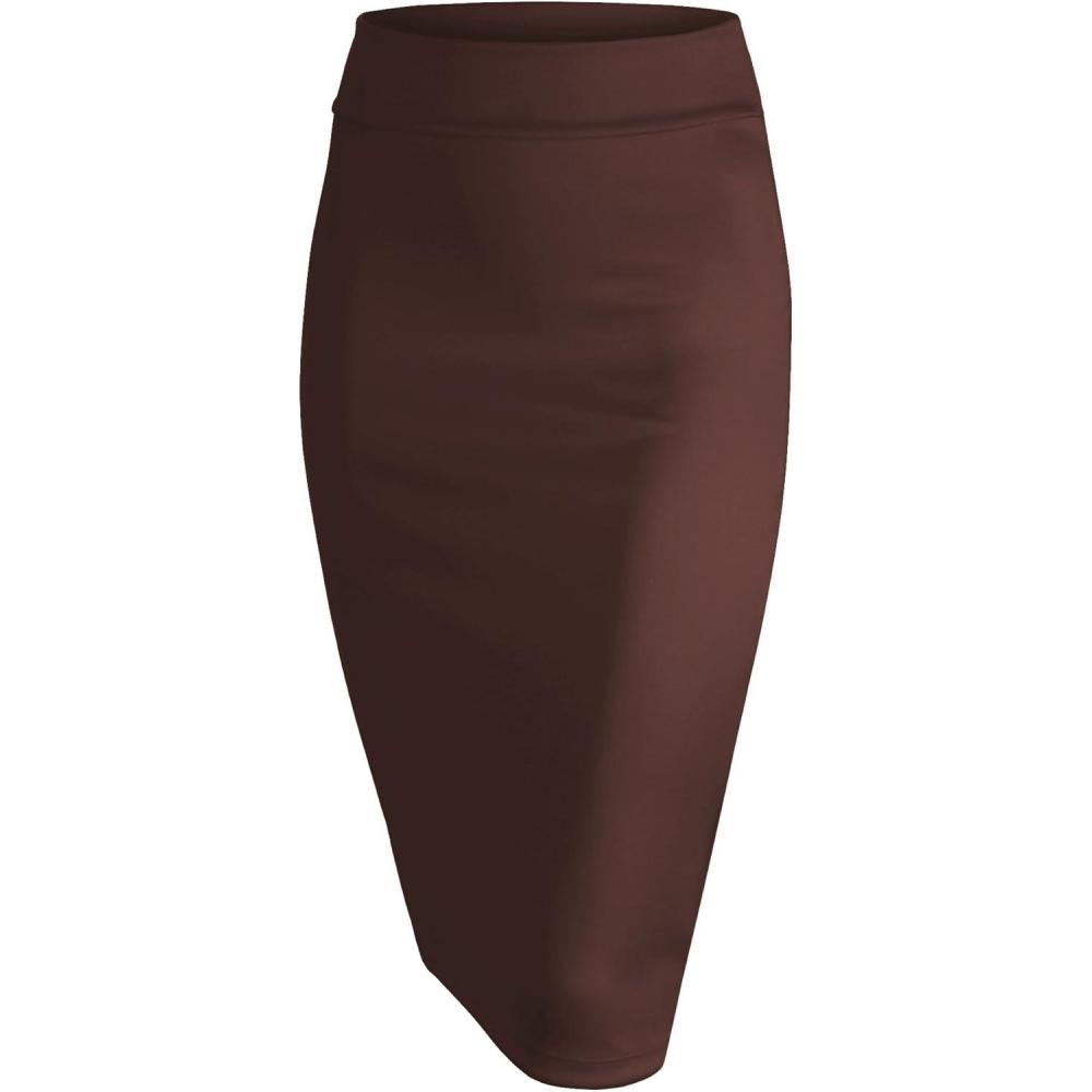 imageMade by Johnny Womens Premium Scuba Stretch High Waist Pencil Skirt Below Knee for Office WearWb700brown