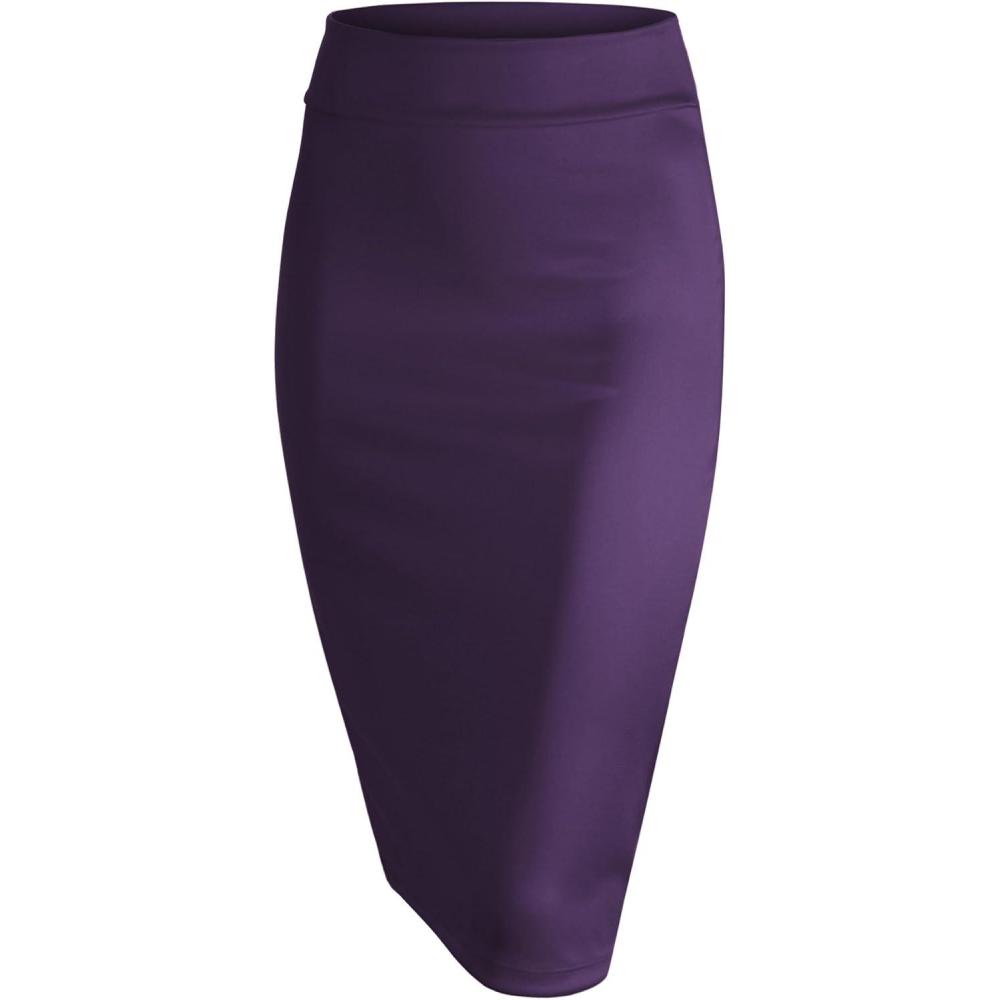 imageMade by Johnny Womens Premium Scuba Stretch High Waist Pencil Skirt Below Knee for Office WearWb700eggplant
