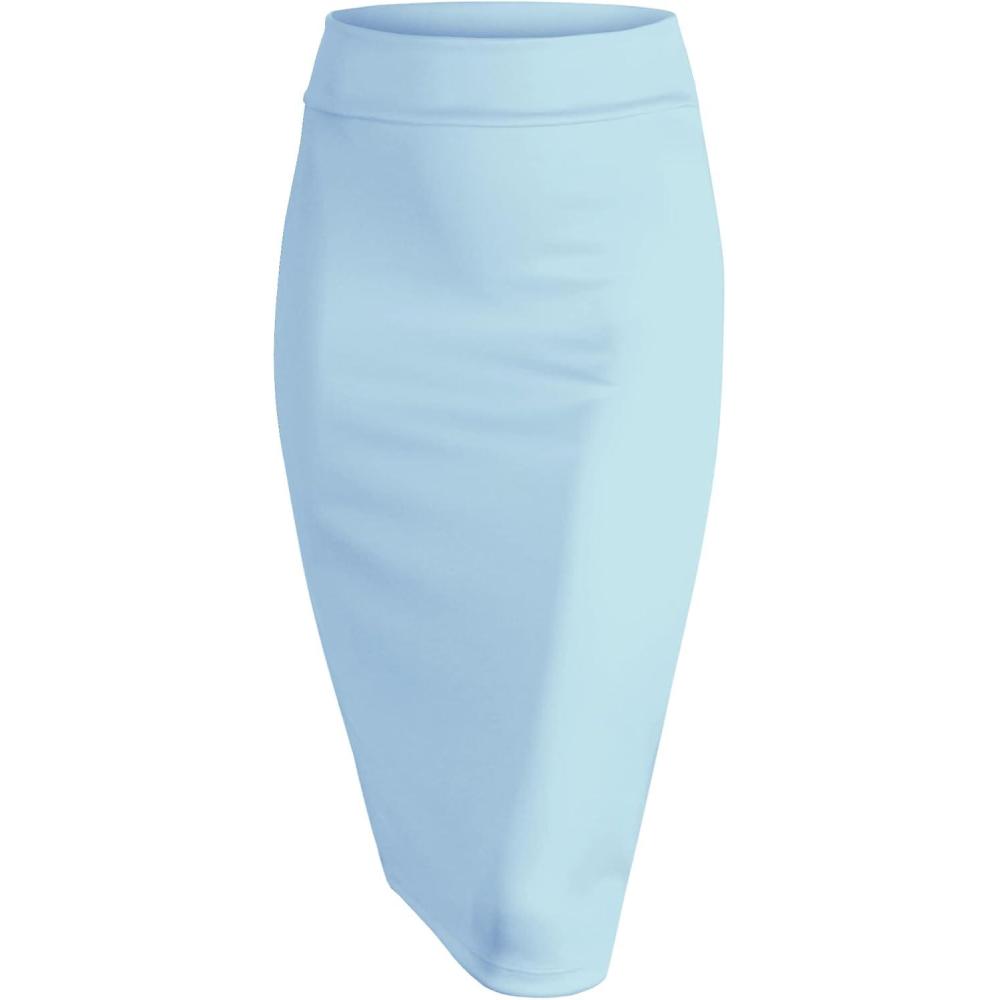imageMade by Johnny Womens Premium Scuba Stretch High Waist Pencil Skirt Below Knee for Office WearWb700lightblue