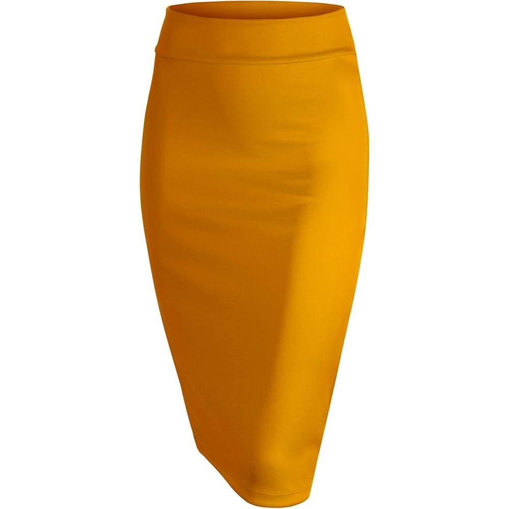 imageMade by Johnny Womens Premium Scuba Stretch High Waist Pencil Skirt Below Knee for Office WearWb700mustard