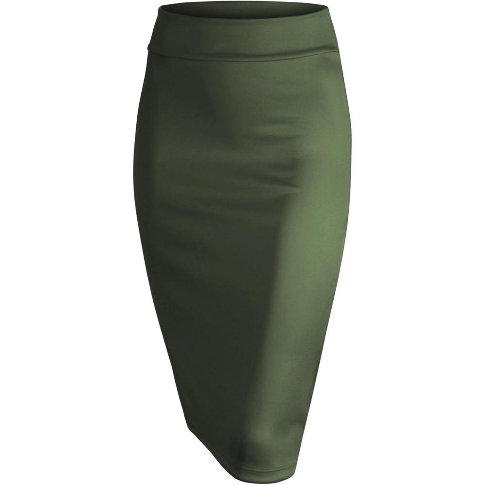 imageMade by Johnny Womens Premium Scuba Stretch High Waist Pencil Skirt Below Knee for Office WearWb700olive