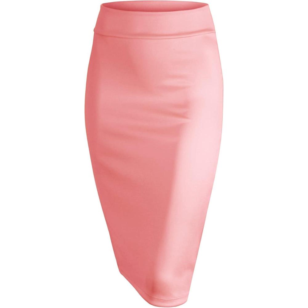 imageMade by Johnny Womens Premium Scuba Stretch High Waist Pencil Skirt Below Knee for Office WearWb700pink