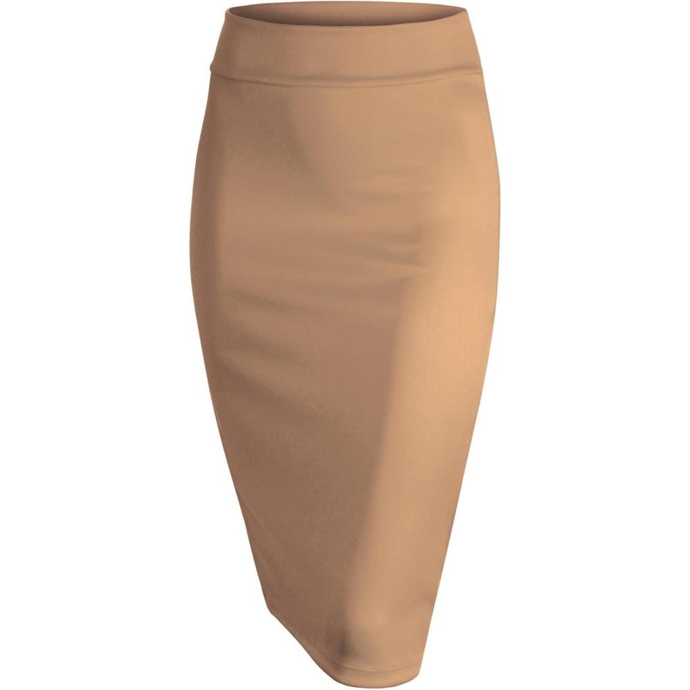 imageMade by Johnny Womens Premium Scuba Stretch High Waist Pencil Skirt Below Knee for Office WearWb700taupe