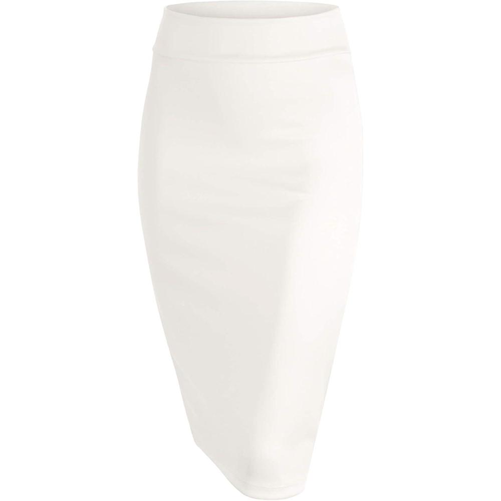 imageMade by Johnny Womens Premium Scuba Stretch High Waist Pencil Skirt Below Knee for Office WearWb700white