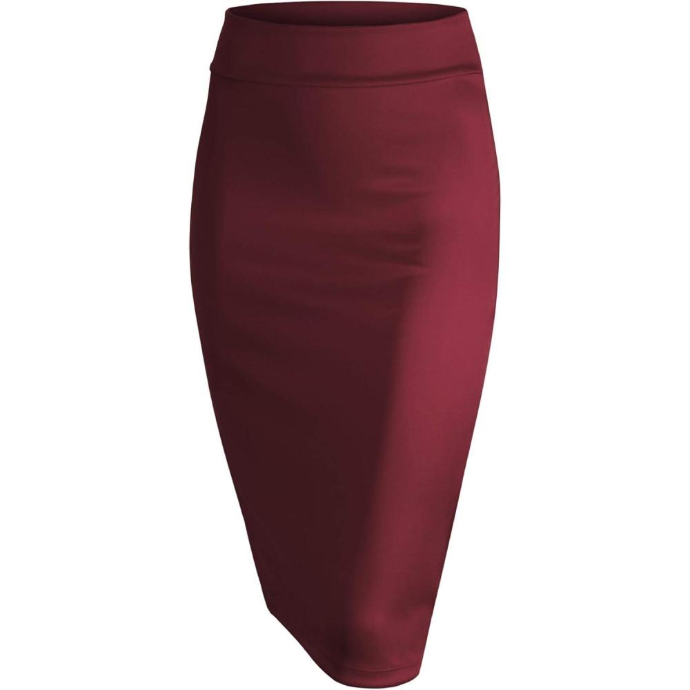 imageMade by Johnny Womens Premium Scuba Stretch High Waist Pencil Skirt Below Knee for Office WearWb700wine