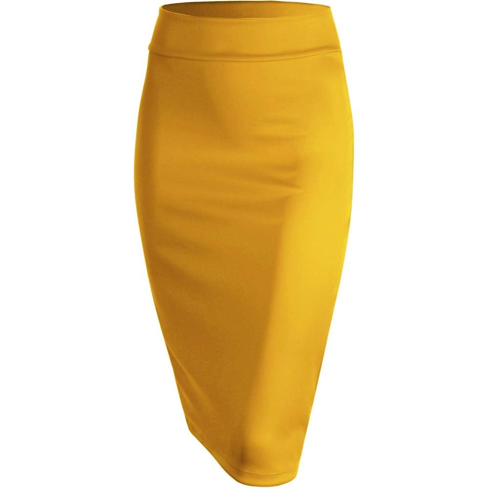 imageMade by Johnny Womens Premium Scuba Stretch High Waist Pencil Skirt Below Knee for Office WearWb700yellow