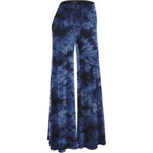Made By Johnny MBJ Women’s Casual Comfy Solid/Tie Dye Wide Leg Palazzo Lounge Pants (XS~5XL)(Wb1060_navy)