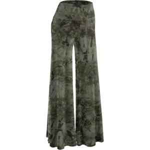 Made By Johnny MBJ Women’s Casual Comfy Solid/Tie Dye Wide Leg Palazzo Lounge Pants (XS~5XL)(Wb1060_olive)