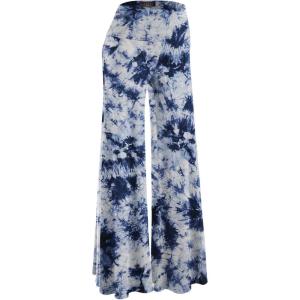 Made By Johnny MBJ Women’s Casual Comfy Solid/Tie Dye Wide Leg Palazzo Lounge Pants (XS~5XL)(Wb1060_white_navy)
