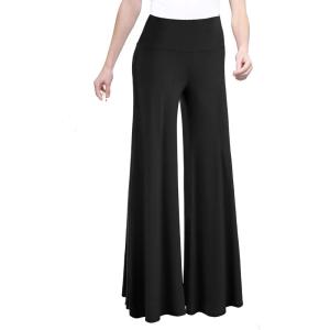 Made By Johnny MBJ Women’s Casual Comfy Solid/Tie Dye Wide Leg Palazzo Lounge Pants (XS~5XL)(Wb750_black)