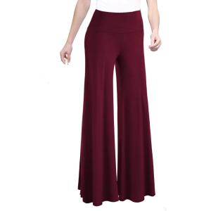 Made By Johnny MBJ Women’s Casual Comfy Solid/Tie Dye Wide Leg Palazzo Lounge Pants (XS~5XL)(Wb750_wine)